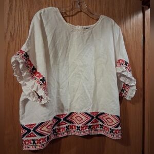 Womens Falls Creek Embroidered Linen Blend Short Sleeve Blouse 2X 23 Long